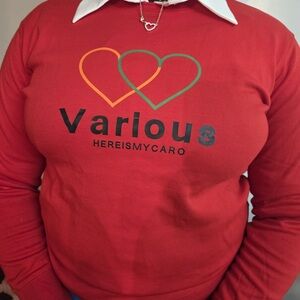 Various Red Graphic Sweatshirt with Heart Design